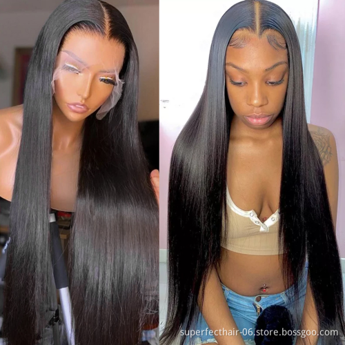 Hot Sale Straight 13*4 Lace Brazilian Hair Wig Pre Plucked With Baby Hair Transparent Lace Front Wigs For Black Women Human Hair